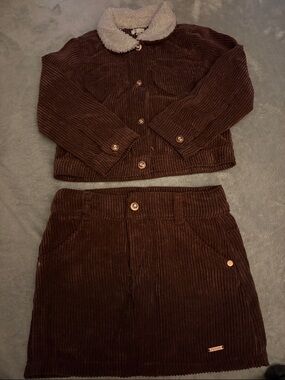 Tahari Girl Brown Corduroy Jacket with Cream Sherpa Trim